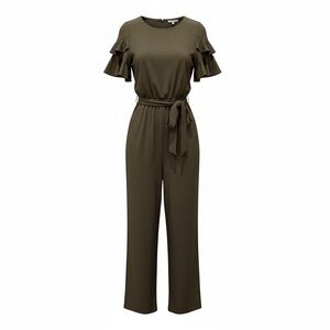Calvin Klein Olive Green Ruffle-Sleeve Jumpsuit